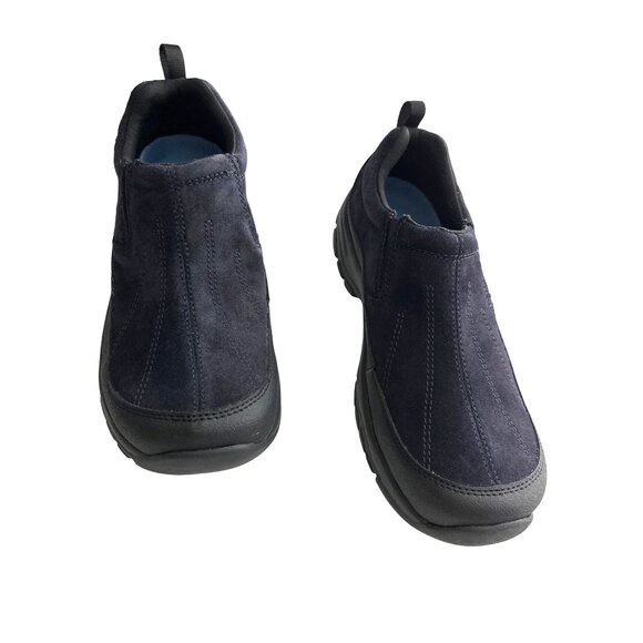 Land’s End Suede Mocs Navy Blue Slip On Shoes Embroidered Size 8.5 - Picture 2 of 9